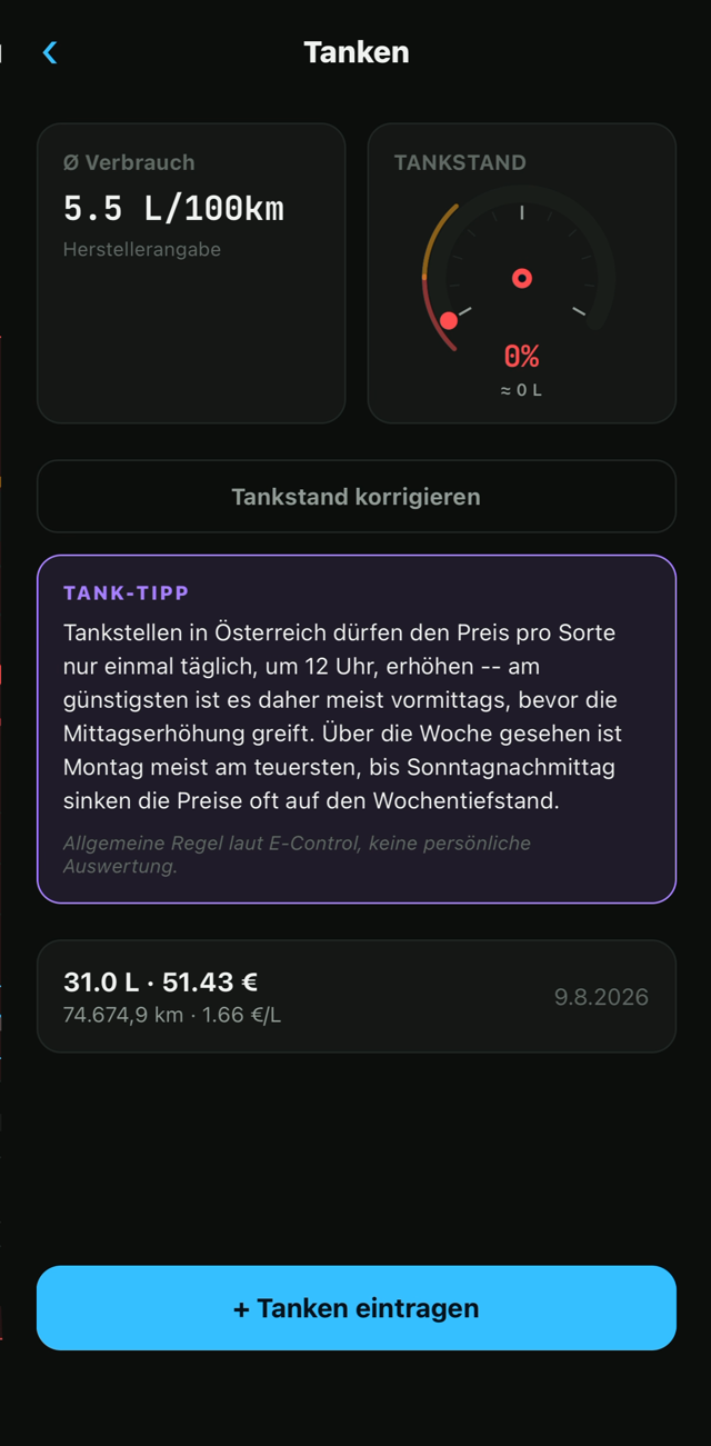 Screenshot von Tendra Garage: Tanken & Verbrauch